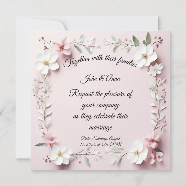 Carte de faire-part de mariage florale (Devant)