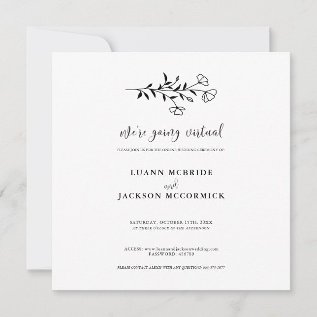 Carte de Faire-part de mariage florale noire virtu (Devant)
