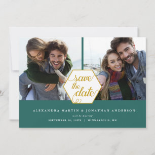 Carte de Faire-Part de Mariage Gold Polygon 2 Phot