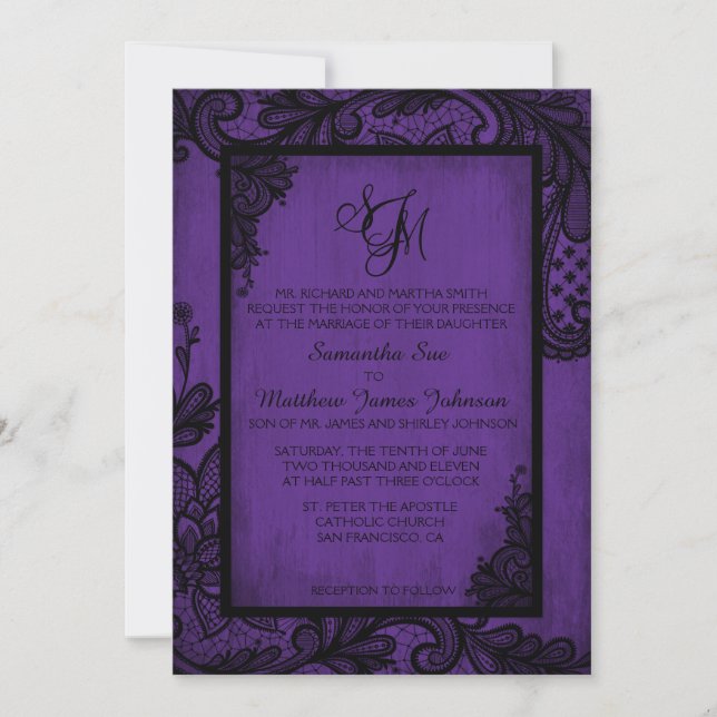 Carte de Faire-part de mariage gothique à dentelle (Devant)