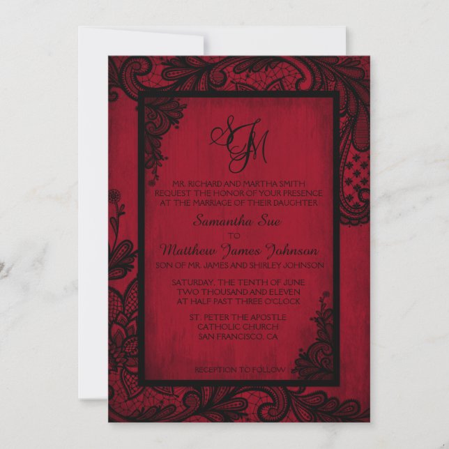 Carte de Faire-part de mariage gothique en dentell (Devant)
