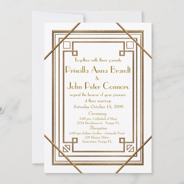 Carte de faire-part de mariage, grand Gatsby, (Devant)