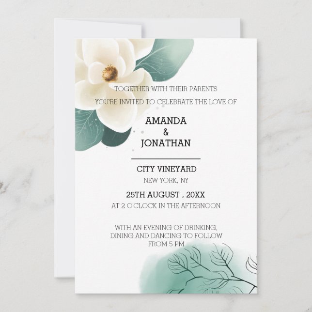 Carte de Faire-part de mariage moderne White Magno (Devant)