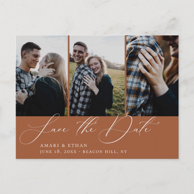 Carte de faire-part de mariage multi-photos Orange (Devant)