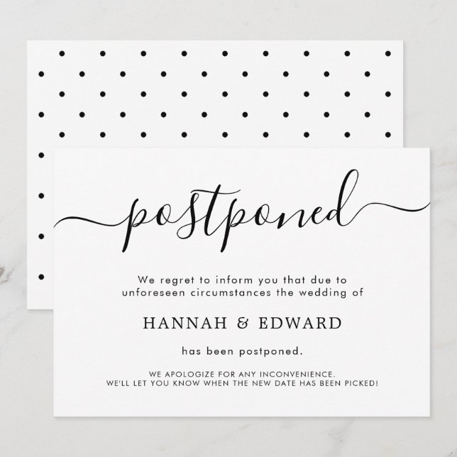 Carte de faire-part de mariage reporté moderne (Devant / Derrière)