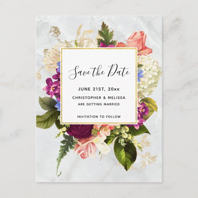Carte de faire-part de mariage rose et blanc flora (Devant)