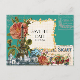 Carte de faire-part de mariage vintage tour Eiffel