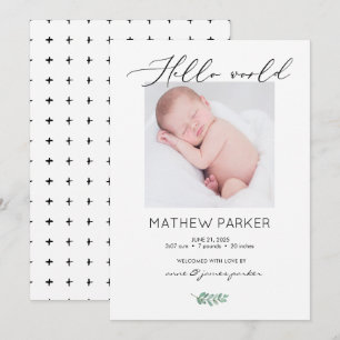 Carte de Faire-part de naissance bébé Hello World