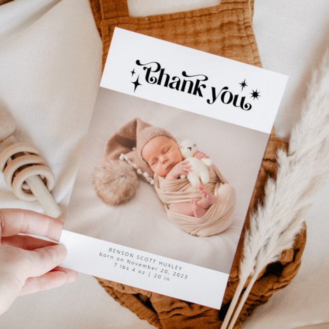 Carte de Faire-part de naissance de Merci rétro (Créateur téléchargé)