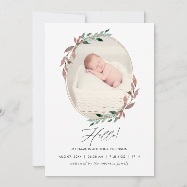 Carte de Faire-part de naissance hiver rustique (Devant)