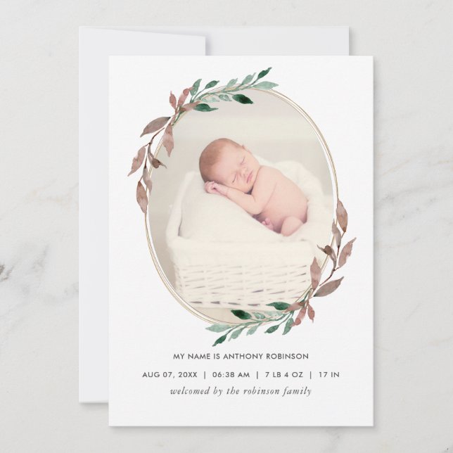 Carte de Faire-part de naissance hiver rustique (Devant)