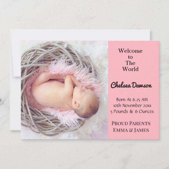 Carte de Faire-part de naissance moderne pour fill (Devant)