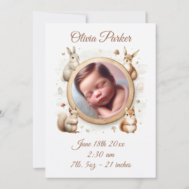 Carte de Faire-part de naissance pour animaux de b (Devant)