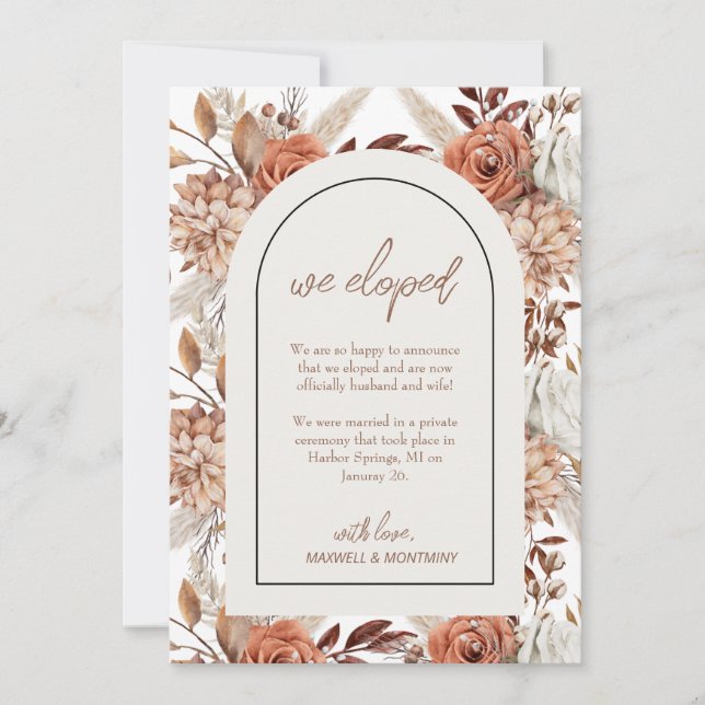 Carte de Faire-part Mariage Boho Watercolor Pampas (Devant)