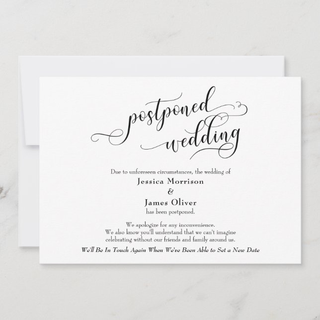 Carte de Faire-part Mariage reportée simple et élé (Devant)