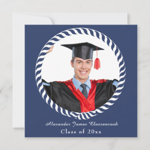 Carte de faire-part moderne Blue 1 Photo Graduatio