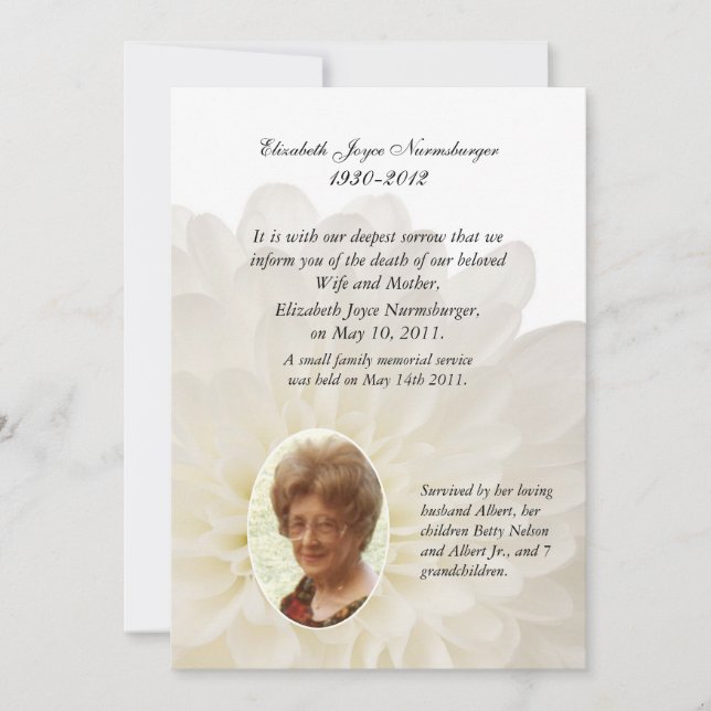 Carte de Faire-part photo florale blanche (Devant)