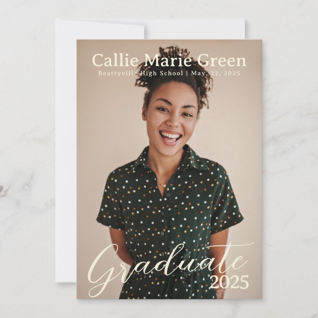 Carte de Faire-part photo simple Script Graduation (Devant)