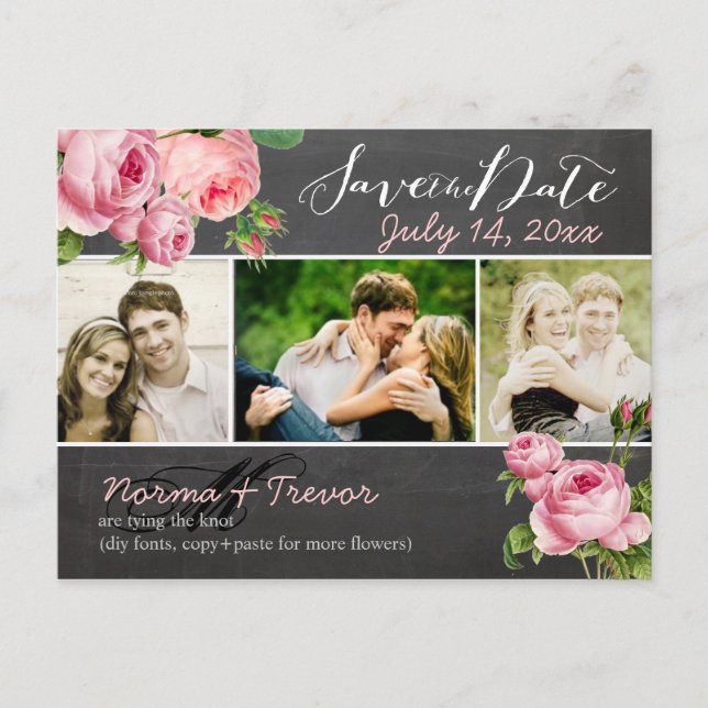 Carte de faire-part PixDezines tableau noir + rose (Devant)