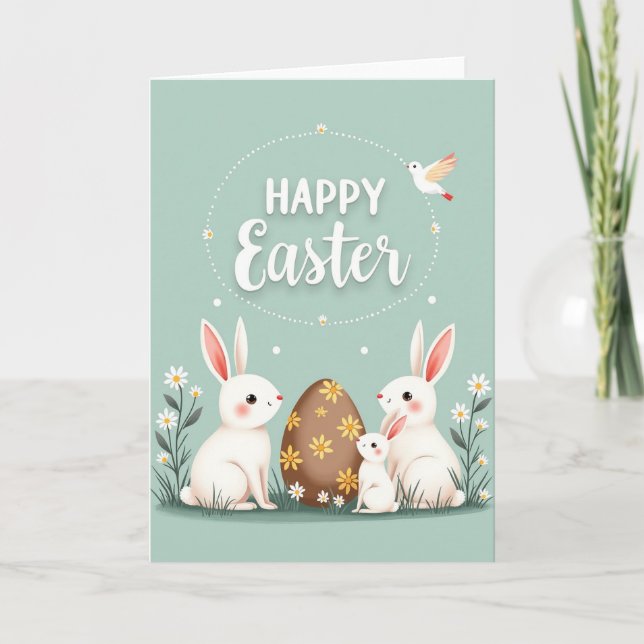 Carte de famille de lapin de Pâques heureuse (Devant)