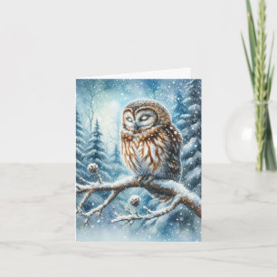 Carte de faune de forêt sereine de hibou de bois