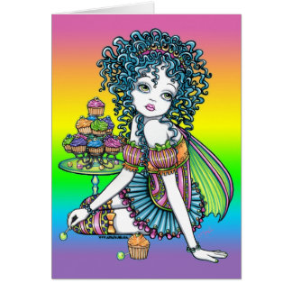 Carte de fée d'arc-en-ciel de couture de gâteau de