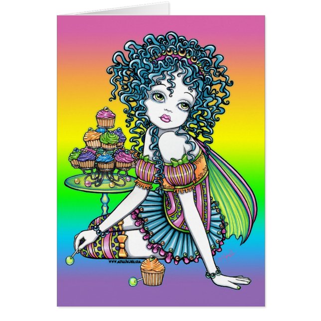 Carte de fée d'arc-en-ciel de couture de gâteau de (Devant)