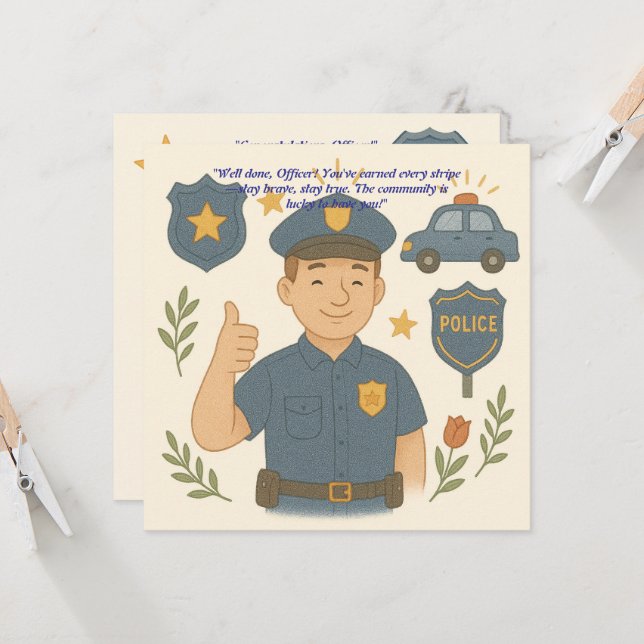 Carte de félicitations chapeau de policier  (Devant/Arrière en situation)