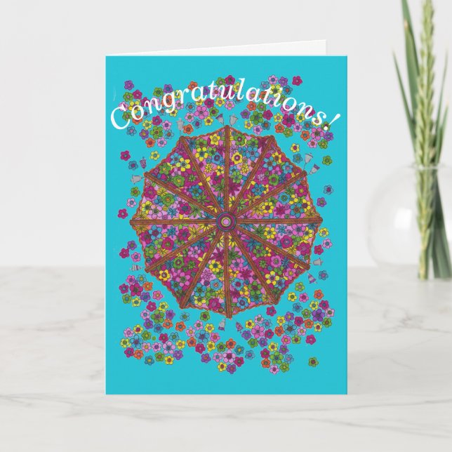 Carte de félicitations de parasol de fleur (Devant)