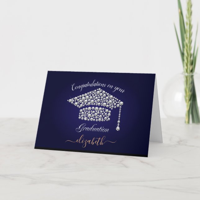 Carte de félicitations Diamonds on Blue Graduation (Devant)