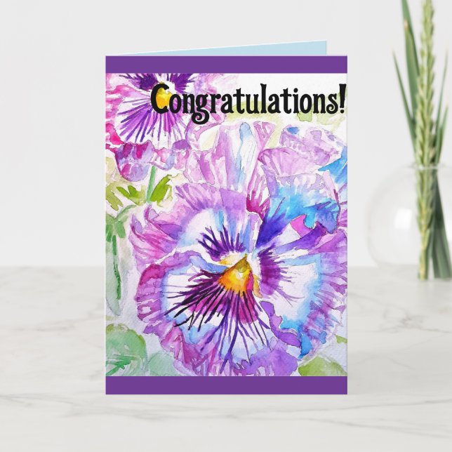 Carte de félicitations florale à fleurs de pensée  (Devant)
