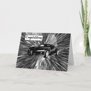 Carte de félicitations Nouvelle voiture en noir et