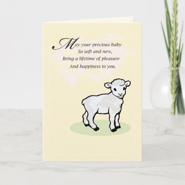 Carte de félicitations pour bébé agneau jaune (Devant)