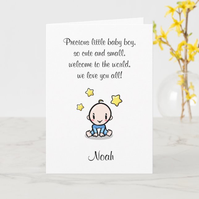 Carte de félicitations pour bébé avec le nom et le (Fleur jaune)