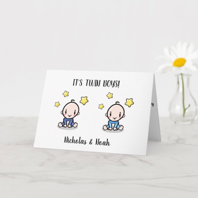 carte de félicitations pour bébé jumeau avec nom (Petite plante)