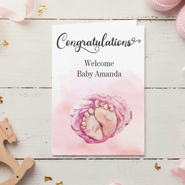 Carte de félicitations pour bébé rose mignonne pie (Créateur téléchargé)