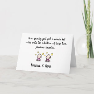 carte de félicitations pour bébés jumeaux, prénoms