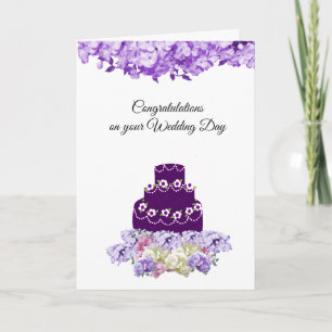 Carte de félicitations pour gâteau Mariage violet 