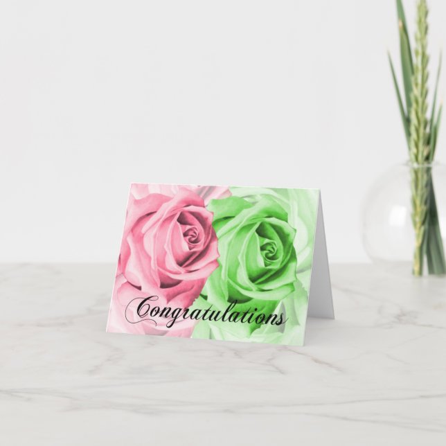 Carte de félicitations Roses rose et vert (Devant)