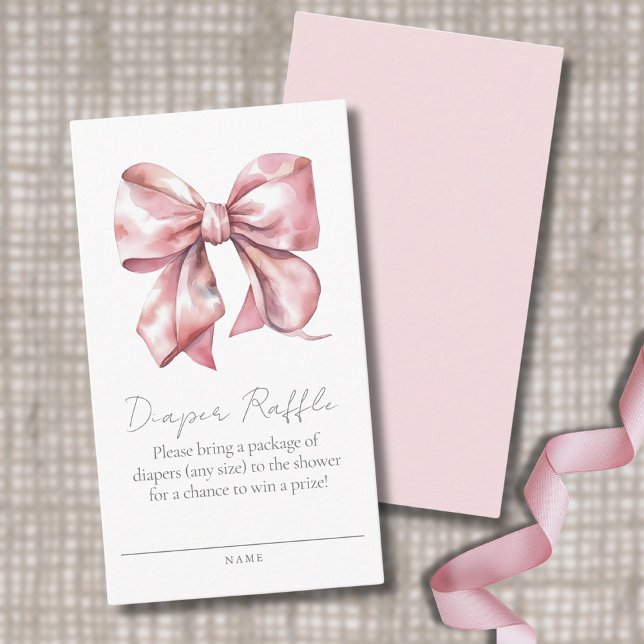 Carte de fermeture à rabat Baby shower à béquille  (Pink Bow Baby Shower Diaper Raffle Enclosure Card)