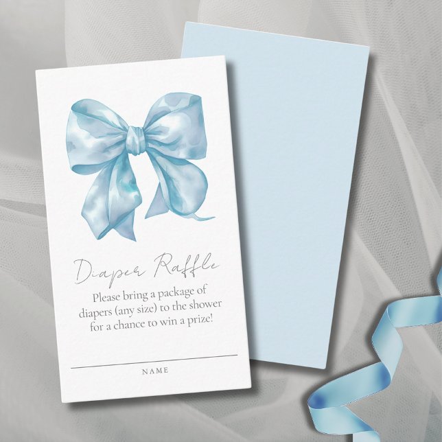 Carte de fermeture du Baby shower de la chaudière  (Blue Bow Baby Shower Diaper Raffle Enclosure Card)