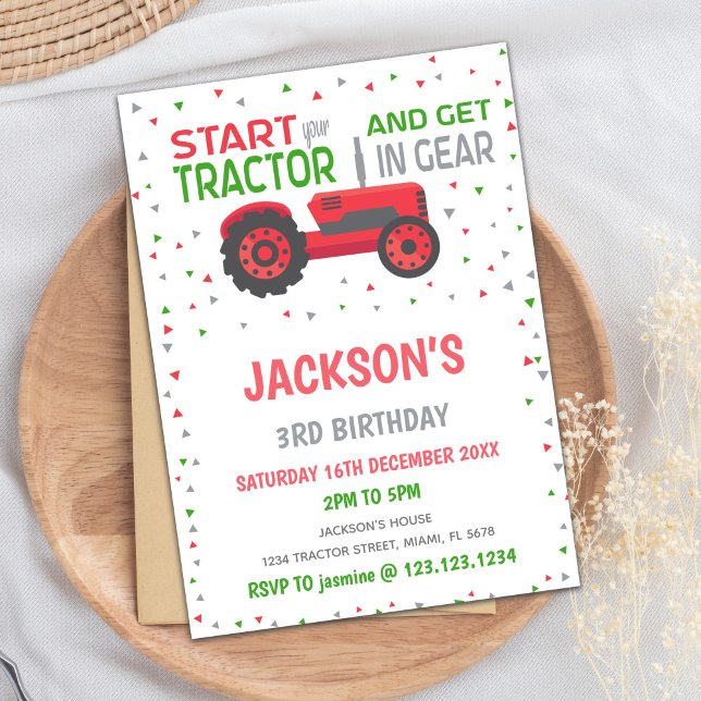 Carte de fête agricole pour enfants (Red Tractor Birthday Invitations)