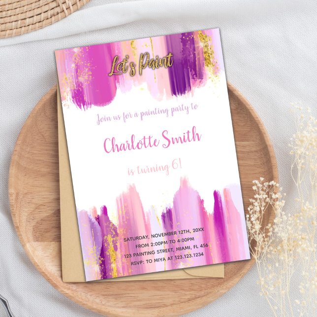 Carte de fête artistique modifiable (Paint Birthday Invitation Purple)