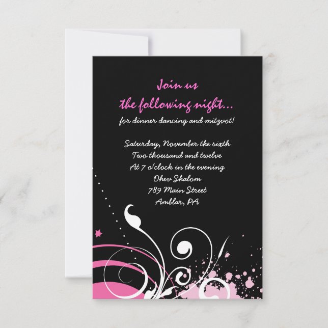 Carte de fête Bat mitzvah CHAUD ROSE ET ÉTOILES (Devant)
