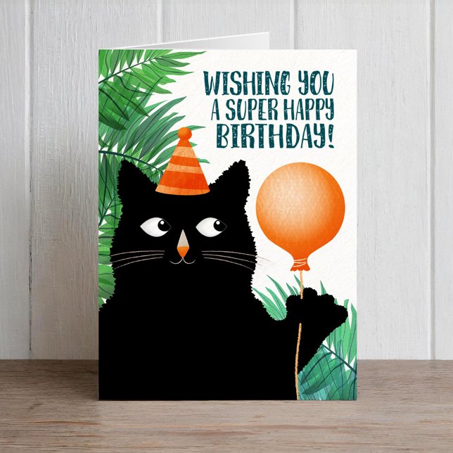 Carte de fête d'anniversaire avec chat noir et bal (Créateur téléchargé)
