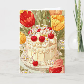 Carte de fête d'anniversaire avec gâteau mignon