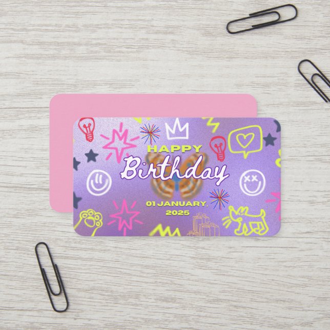 Carte de fête d'anniversaire dynamique (Devant/Arrière en situation)