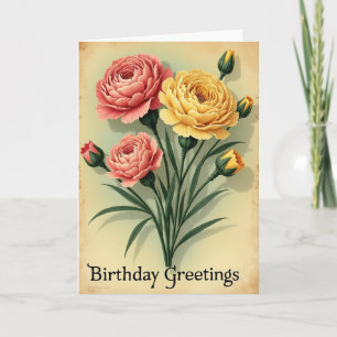 Carte de Fête d'Anniversaire Fleurie Vintage Chale