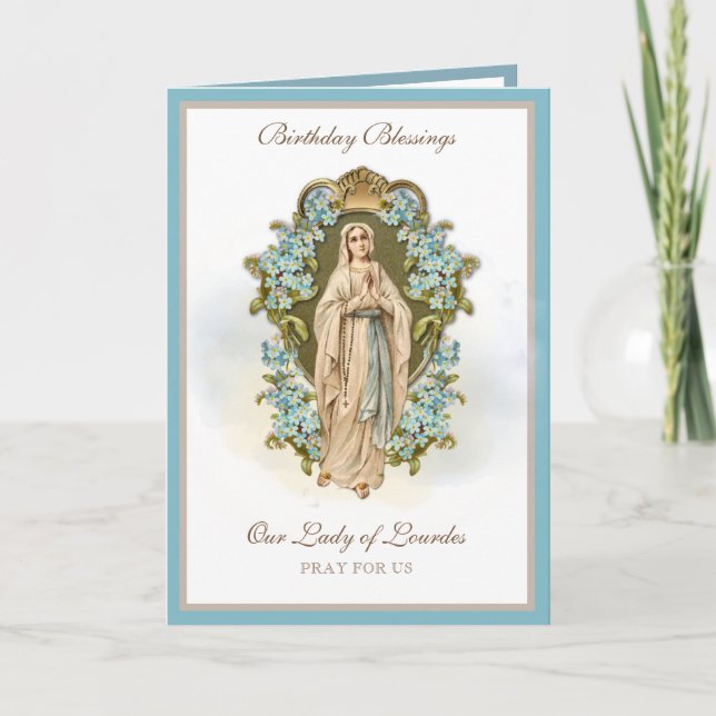 Carte de fête d'anniversaire Vierge Marie Lourdes (Devant)