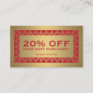 Carte de fête de bon de remise d'or de rouge et de